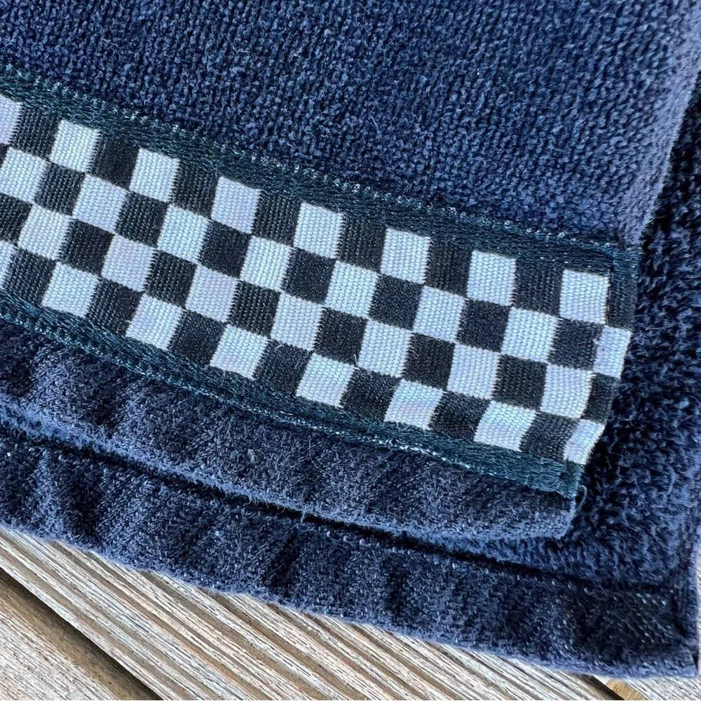 Vintage Ames Corvette Hand Towel Checkerboard Border Cotton Velour 16x30 GUC